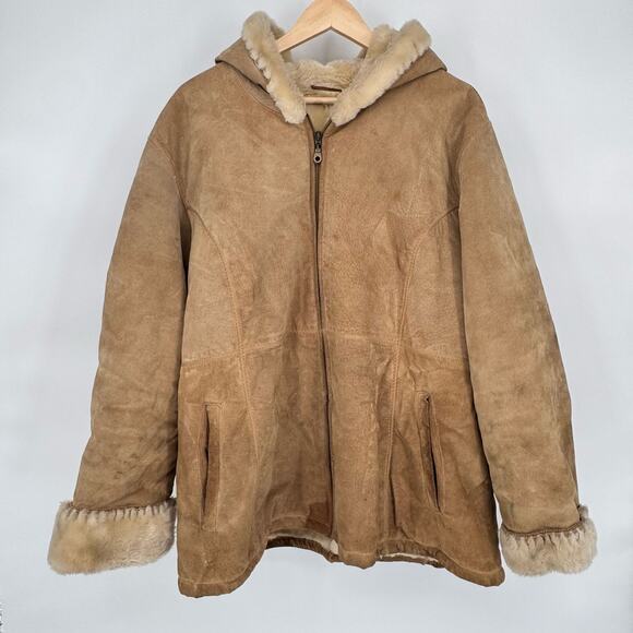 Wilsons Leather Tan Leather Suede Faux Fur Penny Lane Jacket Sz 2XL Cabincore - Picture 1 of 14